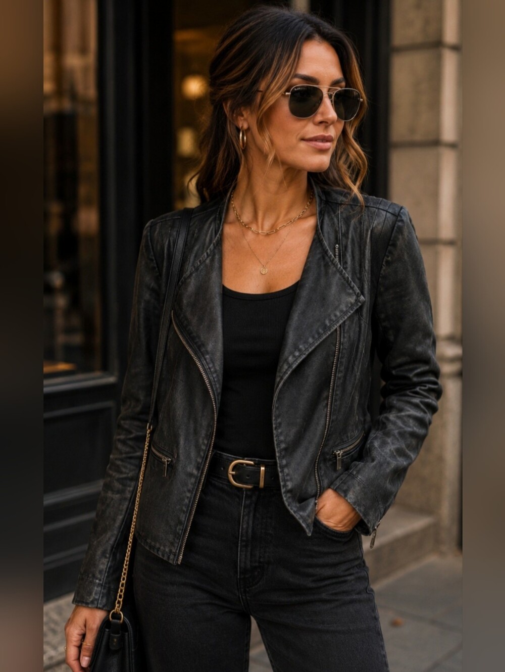 Faux Leather Asymmetrical Zip Motto Jacket - Black. Edgy Motorcyle Rocker Classy
